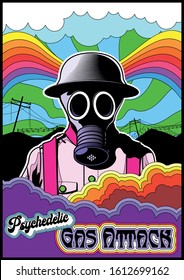 Gas Attack, Gas Mask Psychedelic Art Poster