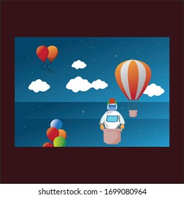 Gas balloon playful background in the sky with nice cloud. 