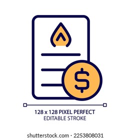 Gas bill pixel perfect RGB color icon. Public utility service payment. Debt for utilities usage. Invoice information. Isolated vector illustration. Simple filled line drawing. Editable stroke