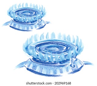 Gas blue flame isolated on white, drawing