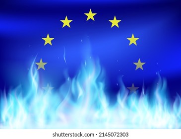 Gas blue flame on the background of the EU flag. Vector illustration