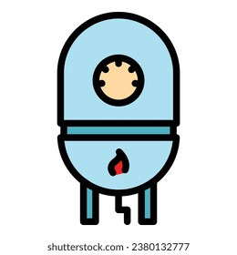 Gas boiler basement icon outline vector. Hot system. Fire central color flat