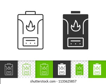 Gas Boiler Black Linear And Silhouette Icons. Thin Line Sign Of Water Heater. Climatic Equipment Outline Pictogram Isolated On White Green Transparent. Vector Icon Shape. Boiler Simple Symbol Closeup