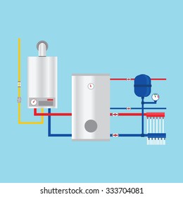 Gas Boiler In The Cottage. Vector. Gas Boiler In The Cottage Drawing. Gas Boiler In The Cottage Art. 