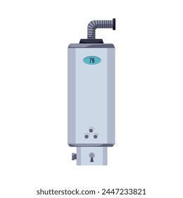 Caldera de gas, calentador de agua electrónico Vector ilustración plana. Equipo de agua fría de la calefacción eléctrica de la casa, diseño blanco del tanque con la exhibición del indicador. Sistema de calentamiento inteligente con regulador de temperatura