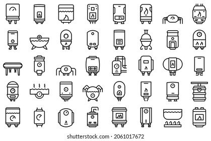 Gas Boiler Icons Set Outline Vector. Room Hvac. Hot Service