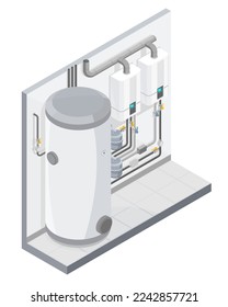 Gas boiler Water Heater Home instalation isometric isolated vector on white background