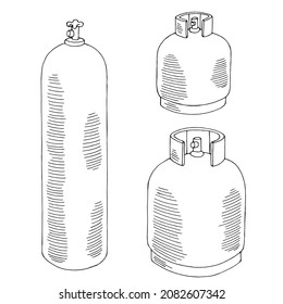 Gas bottle set graphic black white sketch isolated illustration vector