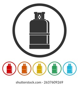 Gas bottle tank icon. Set icons in color circle buttons