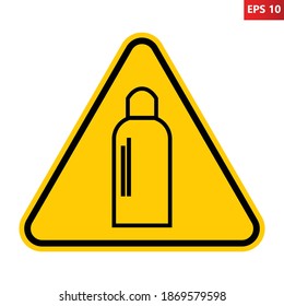 Gas bottle warning sign. Vector illustration of yellow triangle sign with bottle icon inside. Dangerous zone. Risk of explosion and damaging body. Caution hazardous substances. 