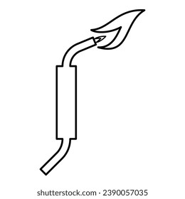 Gas burner blowtorch with flame industrial equipment contour outline line icon black color vector illustration image thin flat style