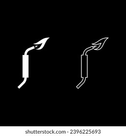 Gas burner blowtorch with flame industrial equipment set icon white color vector illustration image solid fill outline contour line thin flat style