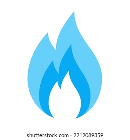 Gas Burner With Fire, Blue Flame Icon. Symbol Hob On Gas Stove. Flare For Cooking And Warm. Vector Flat Illustration