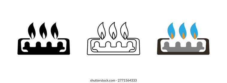 Gas burner. icon. Fire burner icon set. 
