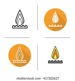 Gas burner icon. Flat design, linear and color styles. Stove symbol. Fire isolated vector illustrations