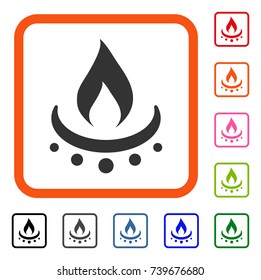 Gas Burner Jet Flame icon. Flat grey pictogram symbol in an orange rounded square. Black, gray, green, blue, red, orange color versions of Gas Burner Jet Flame vector.