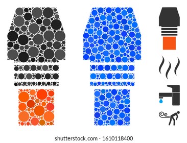 Gas burner nozzle composition of small circles in different sizes and color tones, based on gas burner nozzle icon. Vector filled circles are organized into blue composition.