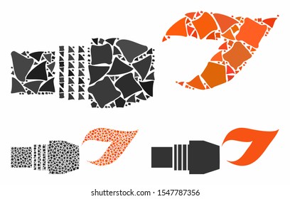 Gas burner nozzle fire mosaic of inequal items in different sizes and color tints, based on gas burner nozzle fire icon. Vector tuberous items are composed into mosaic.