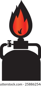 Gas Burner Vector Illustration with Flame