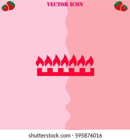Gas burners vector  icon. Strawberry Background.