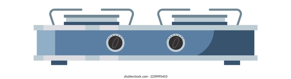 Gas camp burner flat icon Two hotplates for cooking. Vector illustration