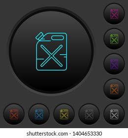 Gas can dark push buttons with vivid color icons on dark grey background