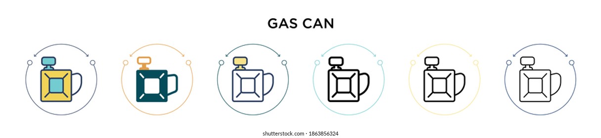Gas can icon in filled, thin line, outline and stroke style. Vector illustration of two colored and black gas can vector icons designs can be used for mobile, ui, web