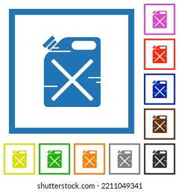 Gas can solid flat color icons in square frames on white background