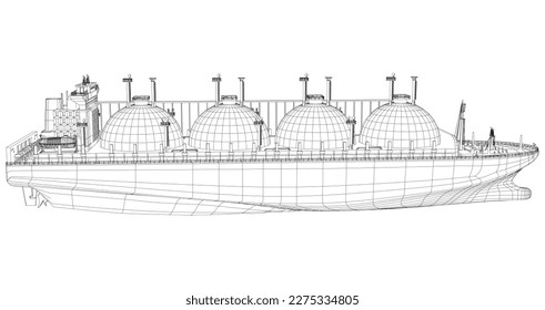 Gas carrier LNG. Blue particle and lines form Gas tanker.