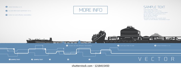 Gas carrier moored at liquefied gas storage, vector infographics.