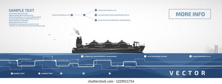 Gas carrier sailing on the sea or ocean, vector infographics.