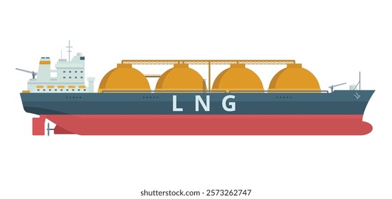 Gas Carrier Ship LNG Vector Illustration. Fully Editable Element. Object Isolated on White Background. Easy to Edit and Customize