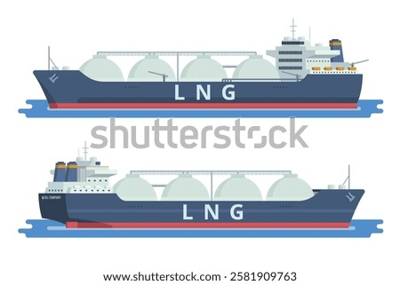 Gas Carrier Ship LNG Vector Illustration. Fully Editable Element. Object Isolated on White Background.