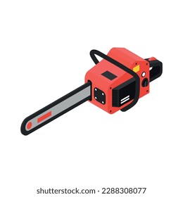 Gas chainsaw isometric icon on white background 3d vector illustration