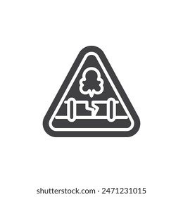 Gas cloud with a warning triangle vector icon. filled flat sign for mobile concept and web design. Gas Leak Sign glyph icon. Symbol, logo illustration. Vector graphics