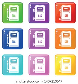 Gas column icons set 9 color collection isolated on white for any design