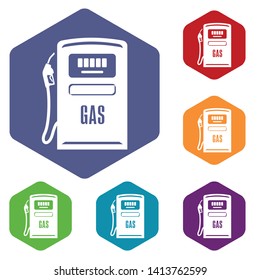 Gas column icons vector colorful hexahedron set collection isolated on white