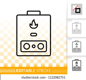 Gas Column Thin Line Icon. Outline Sign Of Geyser. Water Heater Linear Pictogram With Different Stroke Width. Simple Vector Symbol, Transparent Background. Gas Column Editable Stroke Icon Without Fill