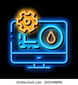 gas consumption settings via computer neon light sign vector. Glowing bright icon gas consumption settings via computer sign. transparent symbol illustration