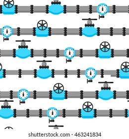 Gas control valve and pipes transportation. Industrial seamless pattern.