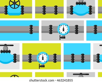 Gas control valve and pipes transportation. Industrial seamless pattern.