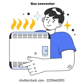 Gas convector. Household gas appliance. Annual checking or maintaining of gas equipment. Fossil fuel and eco-friendly energy. Flat vector illustration