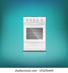 Gas cooker. Front view, white classical gas stove.