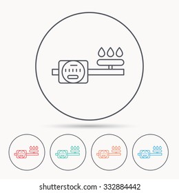Gas counter icon. Pipe with fire sign. Linear circle icons.