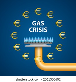 Gas crisis vector illustration with gas fire and euro symbol