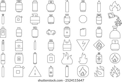 Gas cylinder Bottle icon set for logo and T-Shirt. Thin line art editable stroke.