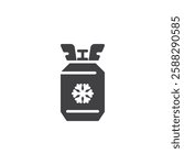Gas cylinder with a cooling snowflake vector icon. filled flat sign for mobile concept and web design. Refrigerant Bottle glyph icon. AC refrigerant supply symbol, logo illustration. Vector graphics