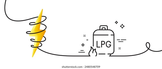 Gas cylinder line icon. Continuous one line with curl. LPG fuel container sign. Liquefied petroleum gas bottle symbol. Gas cylinder single outline ribbon. Loop curve with energy. Vector