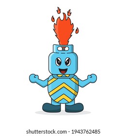 Gas Cylinder Mascot, gas tank illustration, energy man, mascot, Vector illustration isolated on white background