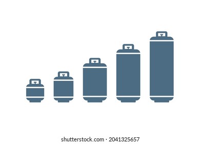 Gas cylinder sizes chart glyph icon. Clipart image isolated on white background